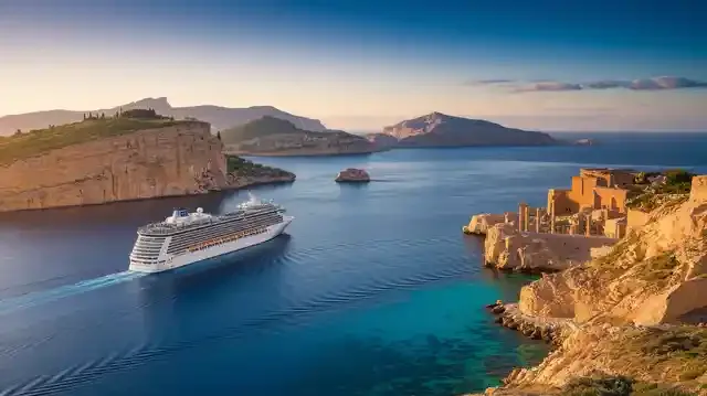 14 Day Malta, Sicily And Aegean Jewels - Cruise ship near Malta's coastline with historic ruins in background