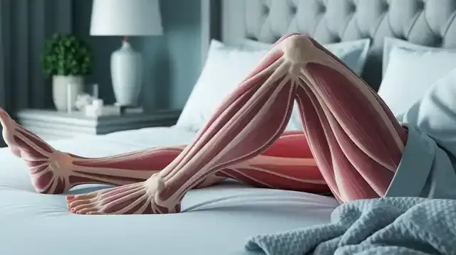 6 Signs And Symptoms Of Low Potassium (Hypokalemia) - A person sitting on a bed with muscle cramps and visible leg spasms