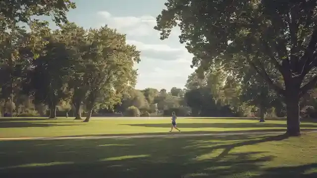  - Jogger in a sunny park with green trees