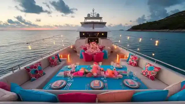 Birthday Yacht Party Packages - Luxurious yacht with birthday decorations on open water