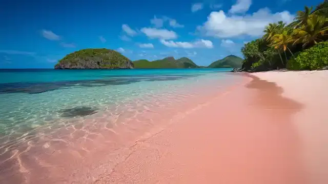 Caribbean Islands With Pink Sand - Caribbean islands' pink sand beach with turquoise water