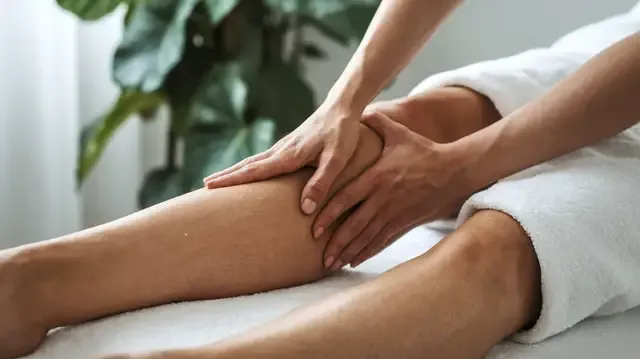 Clogged Lymphatic System Symptoms And Solutions - Hands performing lymphatic massage on a swollen limb