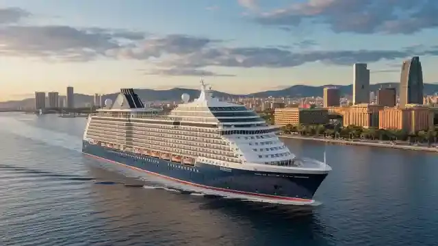 Cruceros De Melbourne A Barcelona 2025 - Luxury cruise ship near Barcelona's coastline