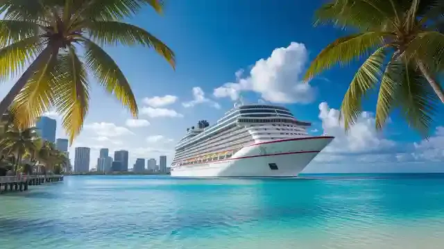 Cruise From Miami To Caribbean - Luxurious cruise ship departing from Miami port toward turquoise Caribbean waters