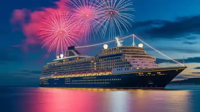 Cruises For New Year - A cruise ship celebrating New Year's Eve with fireworks over the ocean