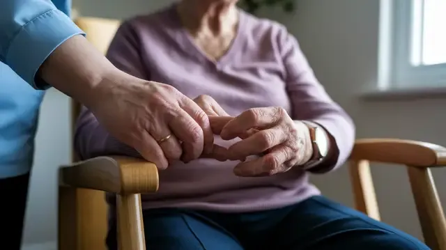 Dementia Caregiver Job - Caretaker assisting elderly hands