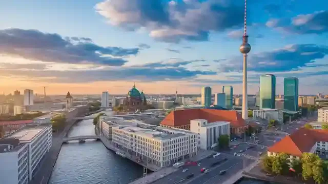 Discover More About Working In Berlin - Berlin skyline with modern office buildings and dynamic atmosphere