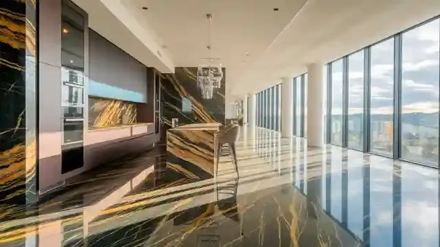 Epoxy Flooring Trend 2025 - Luxurious kitchen with sleek epoxy flooring