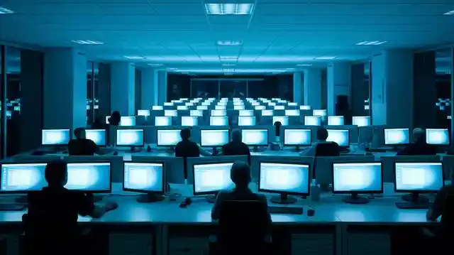 Everything You Need To Know About Night Shift It Jobs - Nighttime IT office with glowing monitors and focused activity