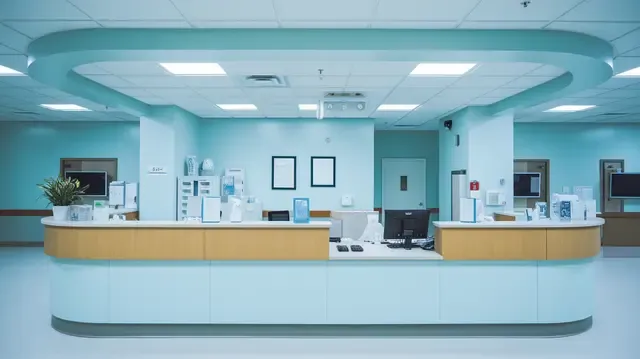Guide To Hospital Receptionist Jobs - Modern hospital receptionist desk setup with office equipment