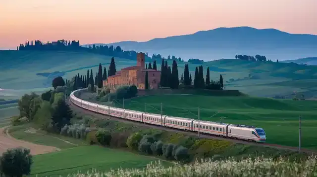 Italy By Train - Scenic view of a train in the Italian countryside