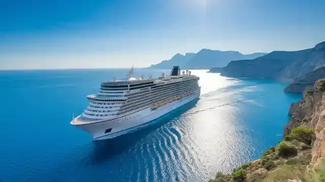 Mediterranean Cruises With Surprise Destinations - Cruise ship on Mediterranean waters near scenic cliffs