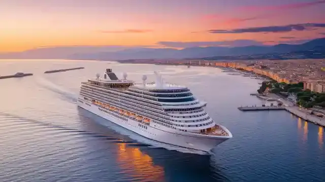 Nice To Rome Cruises 2025/2026 - Luxurious cruise ship near Mediterranean coastline