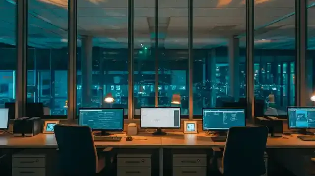 Night-shift Chat Support Jobs - All You Need To Know - Office environment at night with desks and computers