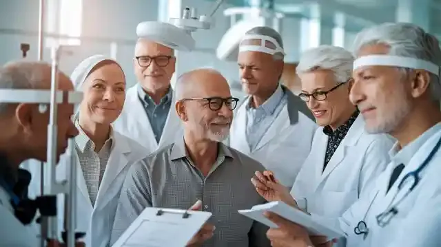 Paid Clinical Trials For Macular Degeneration - Seniors in a clinical trial setting for eye health research