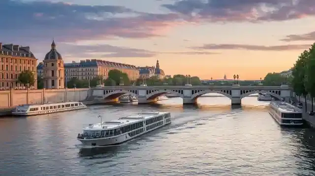 Seine River Cruises 2025/2026 - Seine River cruise boats passing under Parisian bridges