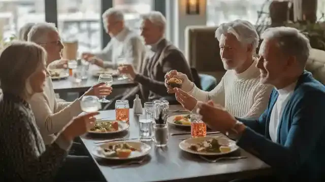 Senior Discounts At Restaurants - Cozy restaurant scene with elderly diners enjoying meals