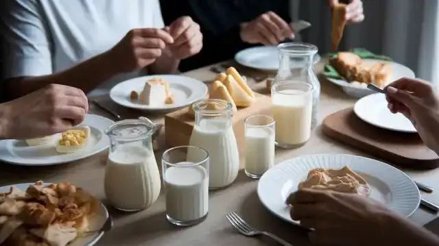 Signs You Are Lactose Intolerant That You Shouldn’t Ignore - Dining table with dairy and non-dairy options, showing food and hands