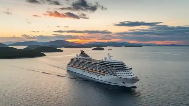 Sydney To Seattle Cruises 2025/2026 - Cruise ship with Pacific Ocean backdrop at sunset