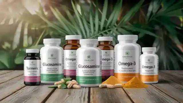 Top Supplements For Joint Pain Relief - Various supplements for joint pain relief arranged on a wooden table