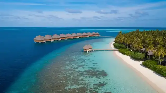 Two Weeks All Inclusive Vacation In Maldives - Aerial view of Maldives beach with overwater bungalows