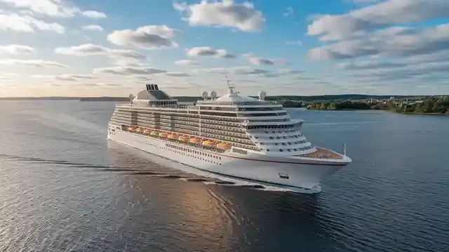 UK To Denmark Cruises 2025/2026 - Luxury cruise ship sailing on open sea towards Denmark