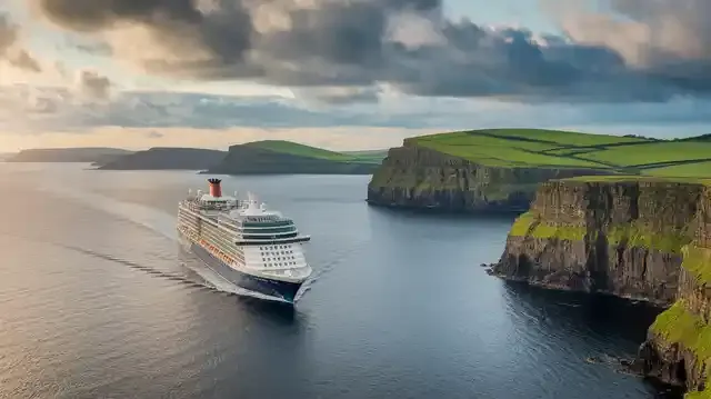 UK To Ireland Cruises 2025/2026 - A cruise ship with sea views and Irish cliffs