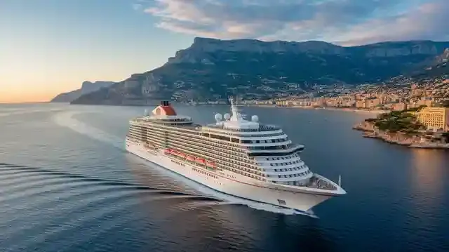 UK To Monaco Cruises 2025/2026 - Cruise ship on Mediterranean sea with coastal view