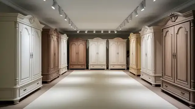 Unsold Wardrobes - Various unsold wardrobes in a store display