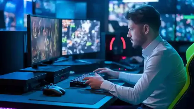 Video Game Tester Jobs - A dedicated game tester in a tech-heavy gaming workspace