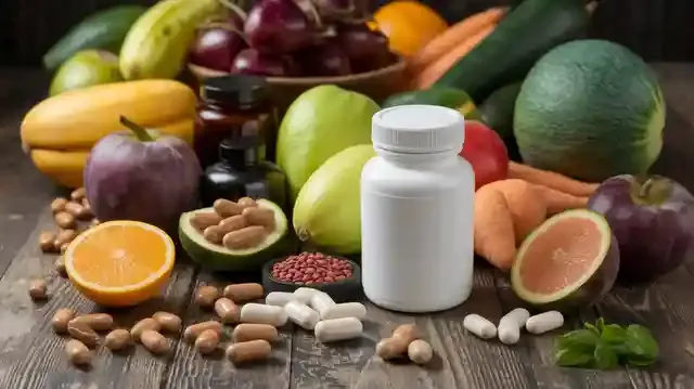 Vitamins For Dementia - A detailed view of vitamins amidst fresh produce.